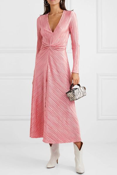 Plissé Satin-Jersey Midi Dress from Rotate Birger Christensen