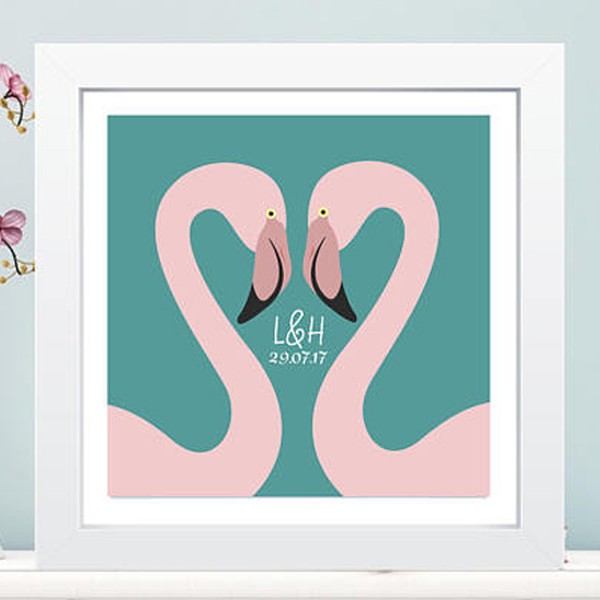 Box Framed Personalised Flamingo Couple Print from TheKeepsakeShopUK