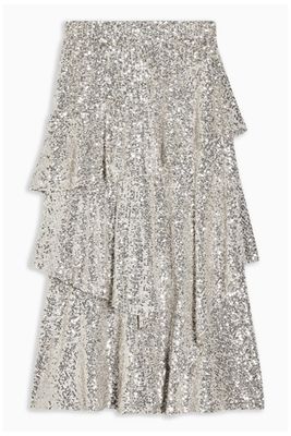 Silver Sequin Tiered Midi Skirt from Topshop