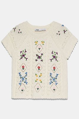  Knit Top With Floral Embroidery from Zara