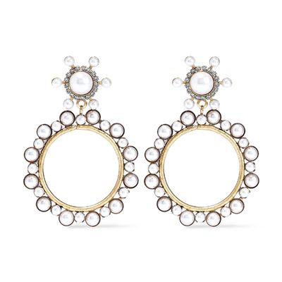 24-Karat Gold-Plated, Faux Pearl & Crystal Hoop Earrings from Elizabeth Cole