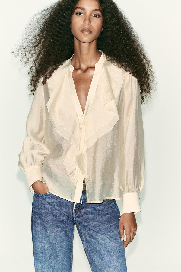 Ruffled Blouse With Ties