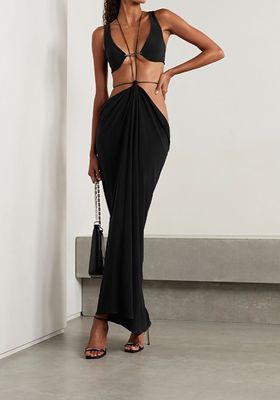 Embellished Draped Stretch Jersey Maxi Skirt from Grace Ling
