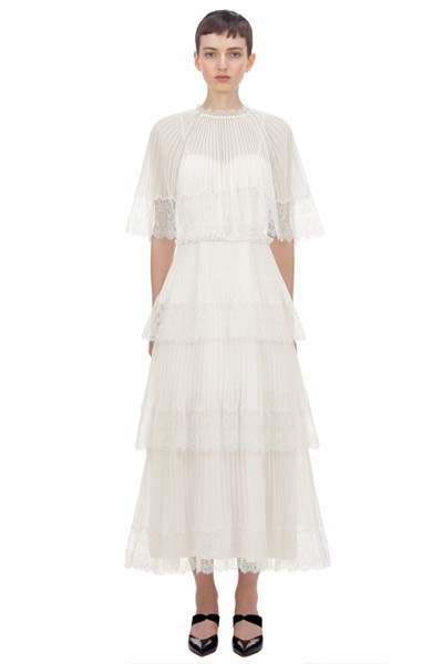 Diamante-Trimmed Pleated Chiffon Midi Dress from Self-Portrait