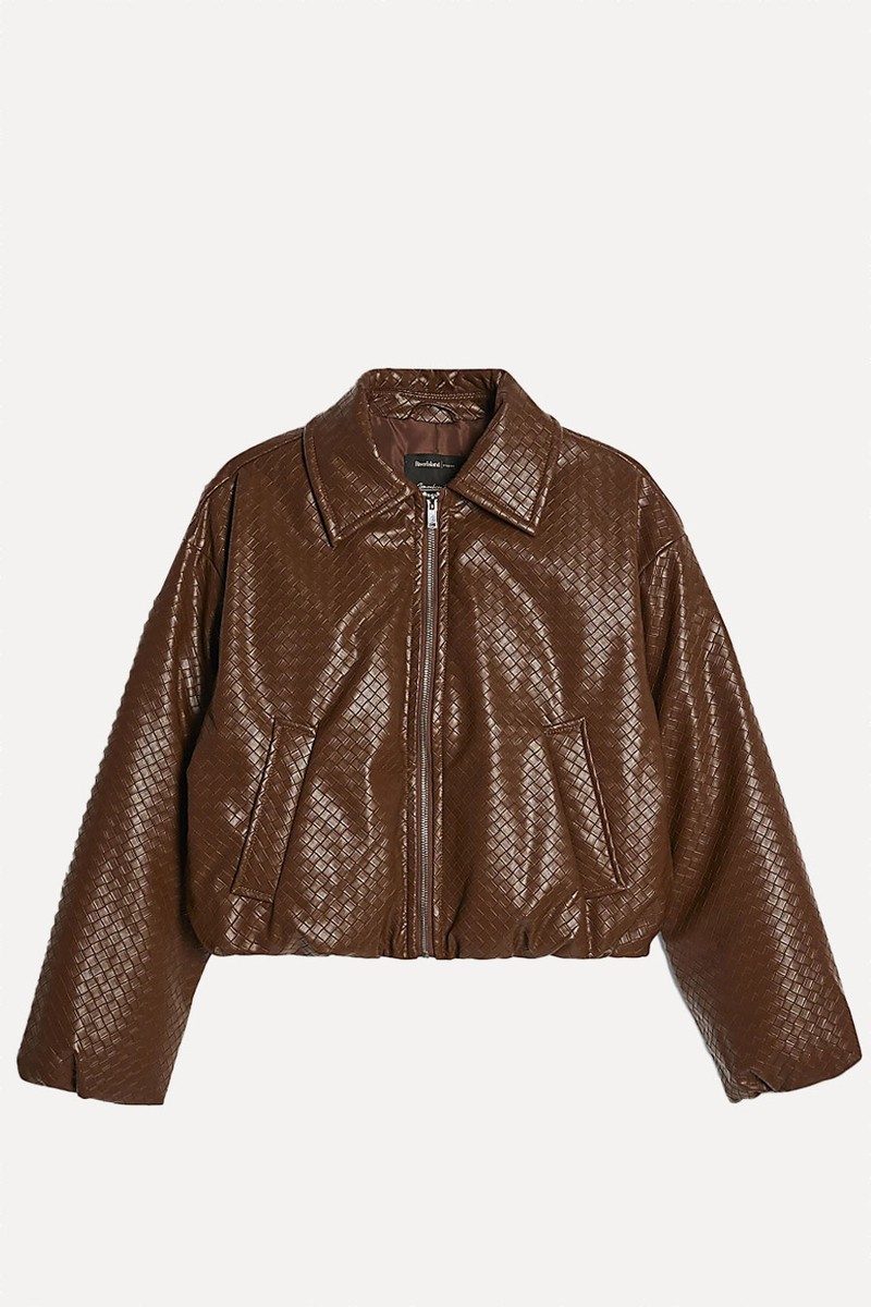 Faux Leather Woven Bomber Jacket  from River Island