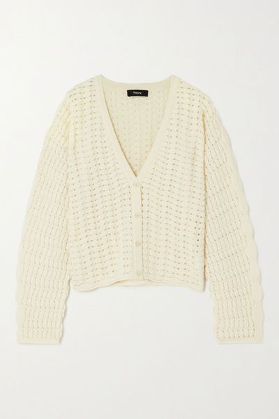 Pointelle-Knit Wool & Cashmere-Blend Cardigan from Theory