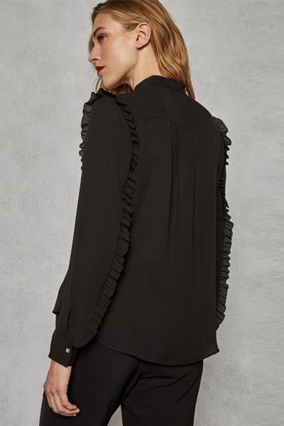 Leenar Ruffle Sleeve Tie Neck Blouse