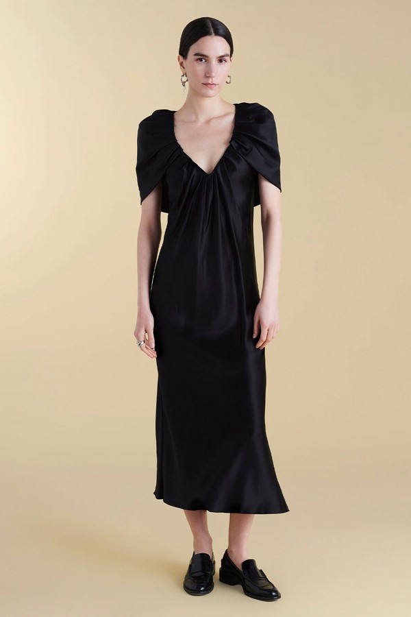 Satin Sheath With Draped Neckline
