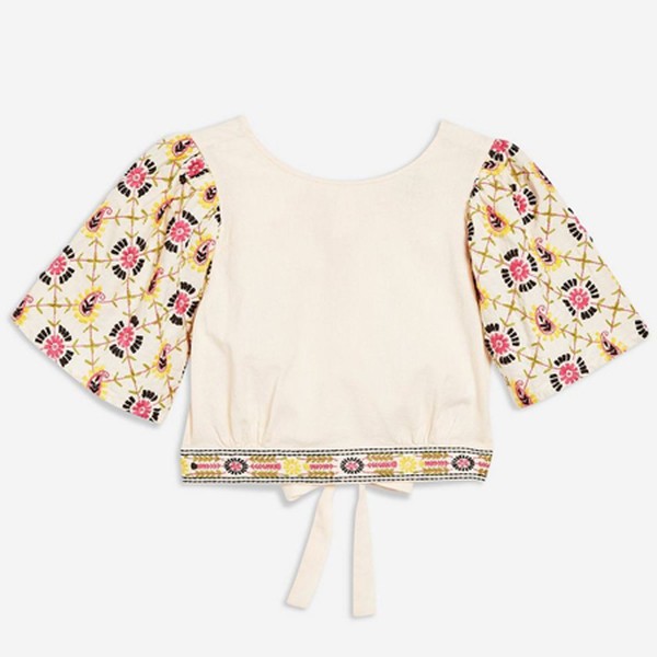Embroidered Open Back Cropped Top