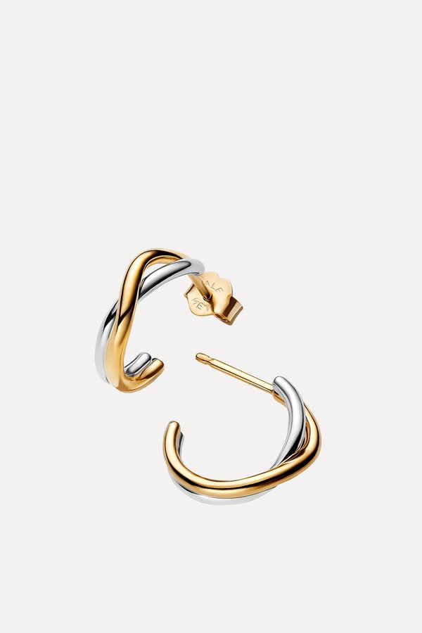 Organically Shaped Two-Tone Open Hoop Earrings