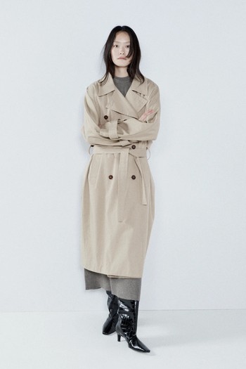 Batwing-Sleeve Organic-Cotton Trench Coat