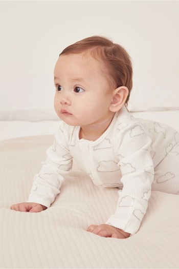 Organic Cotton Cloud Rib Zip Sleepsuit from The White Company