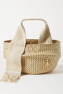 Basket Leather-Trimmed Woven Raffia Tote from J W Anderson