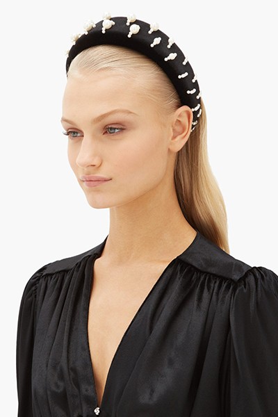 Lili 1 Embellished Padded-Velvet Headband from House of Lafayette