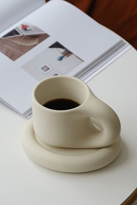 Comptine Beige Ceramic Tea Mug With Saucer Chubby Coffee Cup from Chausettes De Comptine