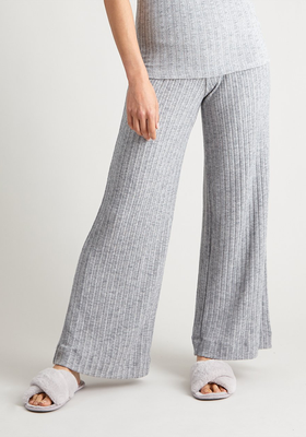 Grey Marl Ribbed Wide Leg Pyjama Bottoms