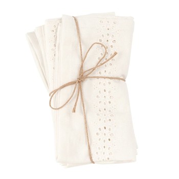 Embroidered Ecru Cotton Napkins