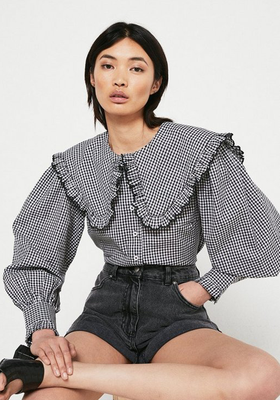 Gingham Frill Oversized Collar Shirt from Warehouse