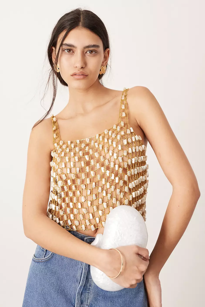 Embellished Pearl And Chain Sleeveless Crop Top  from ASOS Edition