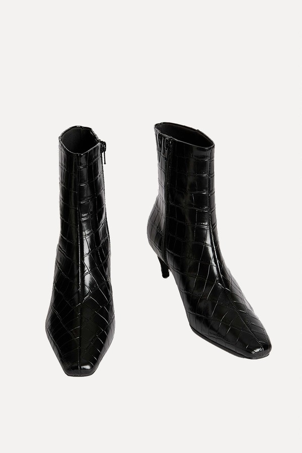 Croc Chisel Toe Kitten Heel Ankle Boots from Marks & Spencer