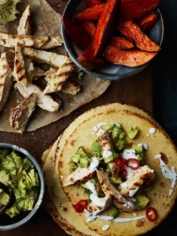 Chicken Tacos With Roasted Sweet Potato & Guacamole