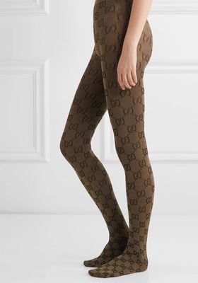 Beige Jacquard-Knit Tights from Gucci