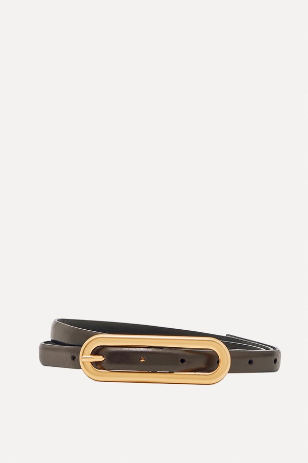 Chaya Thin Leather Elongated Buckle Belt from Reiss