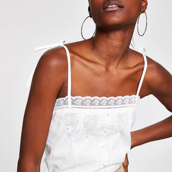 White Lace Tie Cami Top