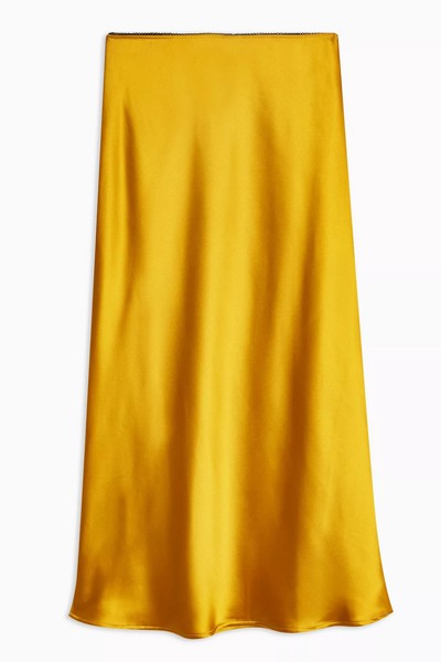 Ochre Satin Bias Midi Skirt