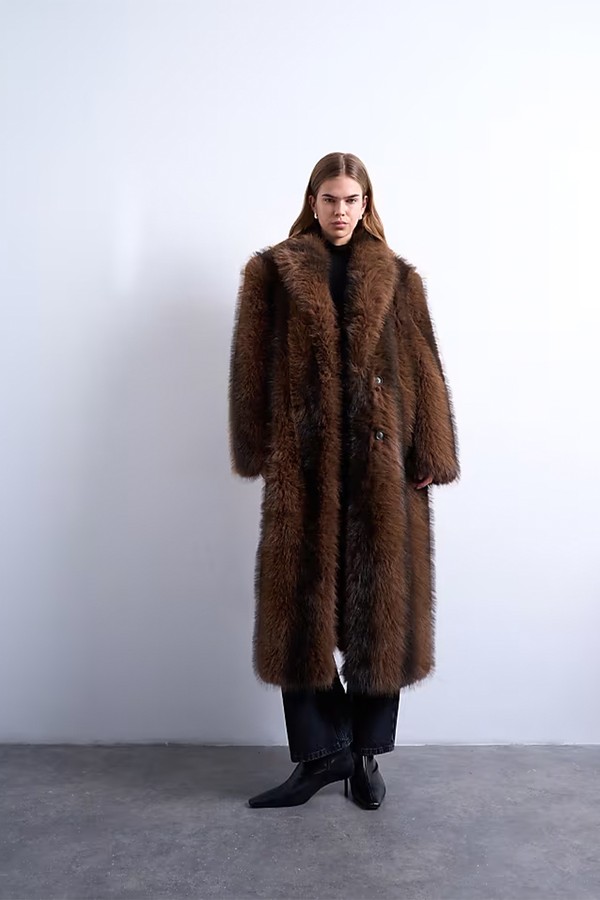 Faux Fur Longline Stripe Coat from Topshop