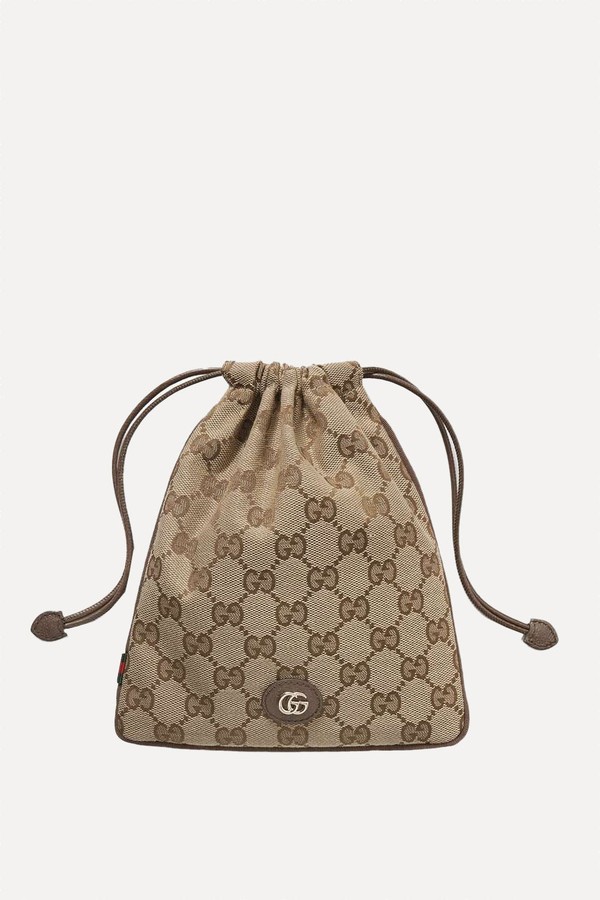 Charm Leather-Trimmed Canvas-Jacquard Pouch from Gucci 