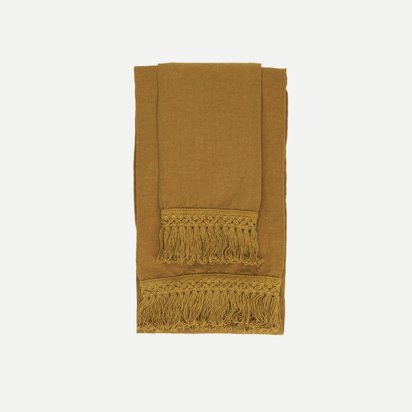 Set Of 2 Mustard Linen Towels With Long Fringes from Once Milano