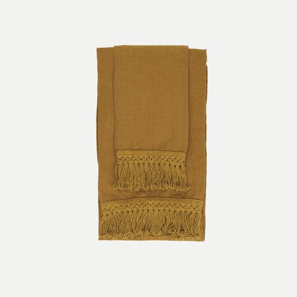 Set Of 2 Mustard Linen Towels With Long Fringes from Once Milano 