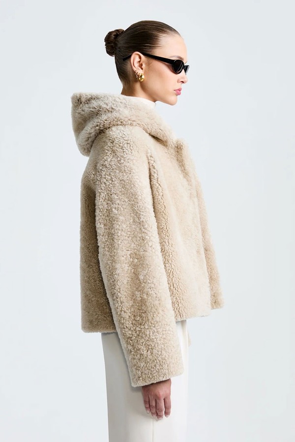 Cooper Hooded Shearling Coat from Nour Hammour