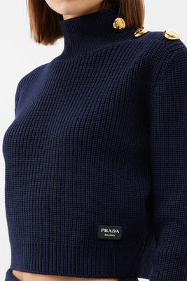 Cropped Ribbed-Knit Wool Sweater from Prada