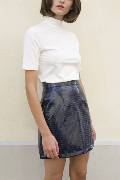 Navy Embossed Croc Mini Skirt