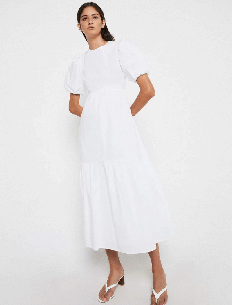 Puff Sleeve Cotton Midi Dress from Warehouse