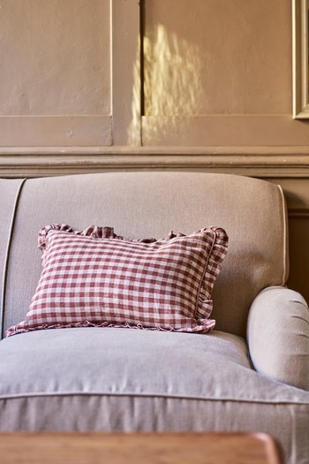 Tilly Gingham Frill Cushion, Blush Red from Rowen & Wren