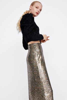 Snakeskin Print Sequin Skirt from Zara
