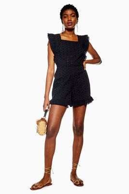 Black Broderie Frill Playsuit