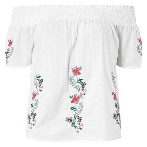 White Embroidered Bardot Top