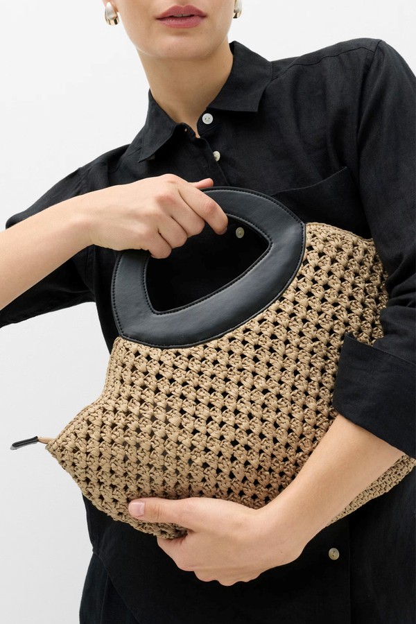 Straw Ring Detail Basket Tote