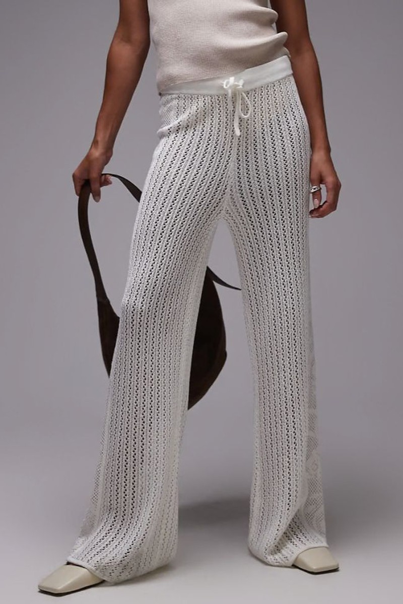 Knitted Stitchy Trousers With Embroided Panel from Topshop