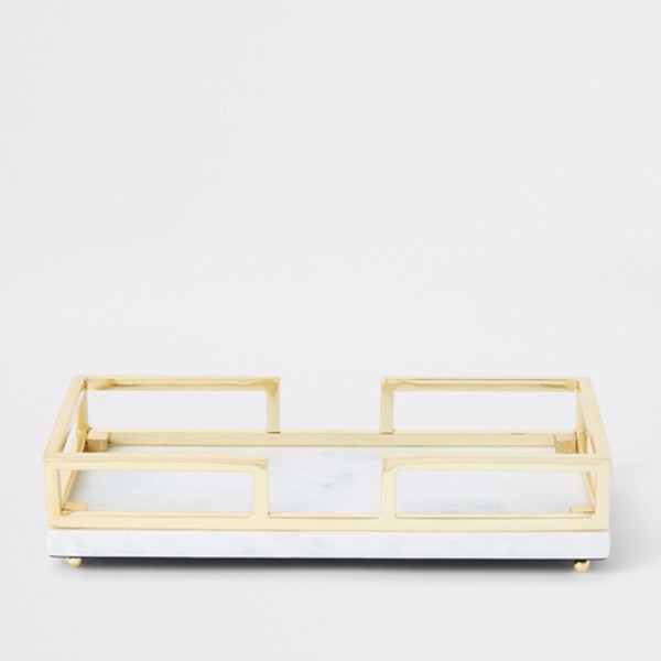 Marble Tray With Gold Metal Handles