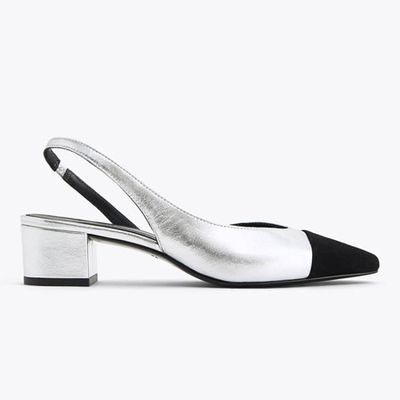 Silver Leather Slingback Shoes With Contrast Toe from Uterque