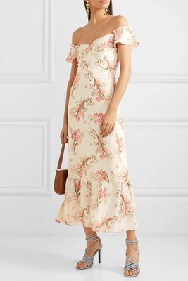 Butterfly Off-The-Shoulder Tiered Floral-Print Crepe Dress from Reformation