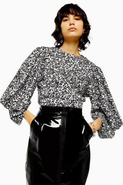 IDOL Silk Animal Print Big Sleeve Blouse