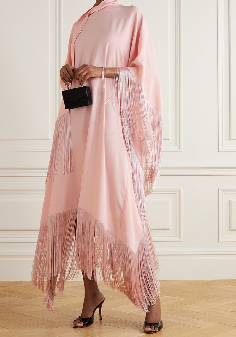 Mrs. Ross Tie-Detailed Fringed Crepe Kaftan