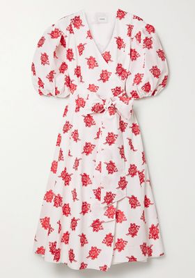 Marguerite Floral-Print Poplin Wrap-Effect Midi Dress from Erdem