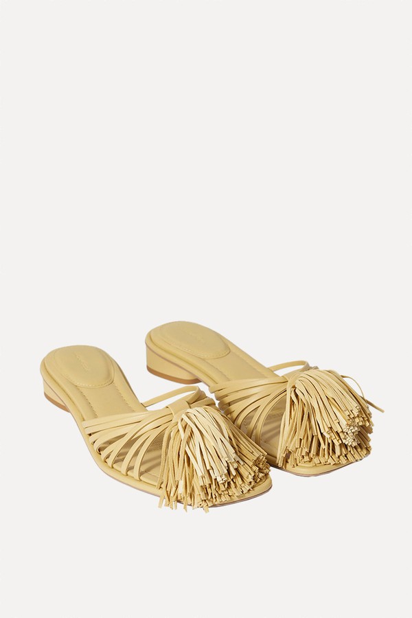Tasseled Leather Slides